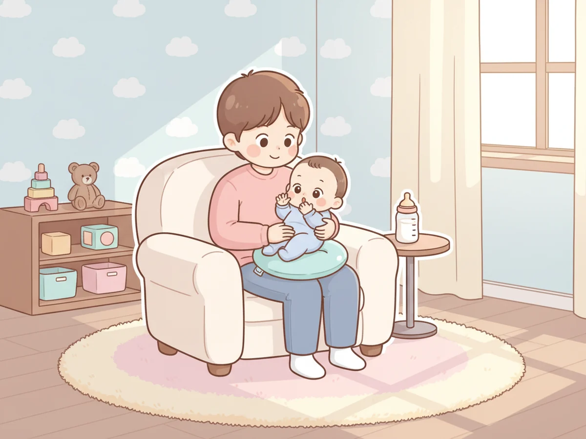 親が赤ちゃんの空腹サインを見ながら授乳の準備をしているイラスト